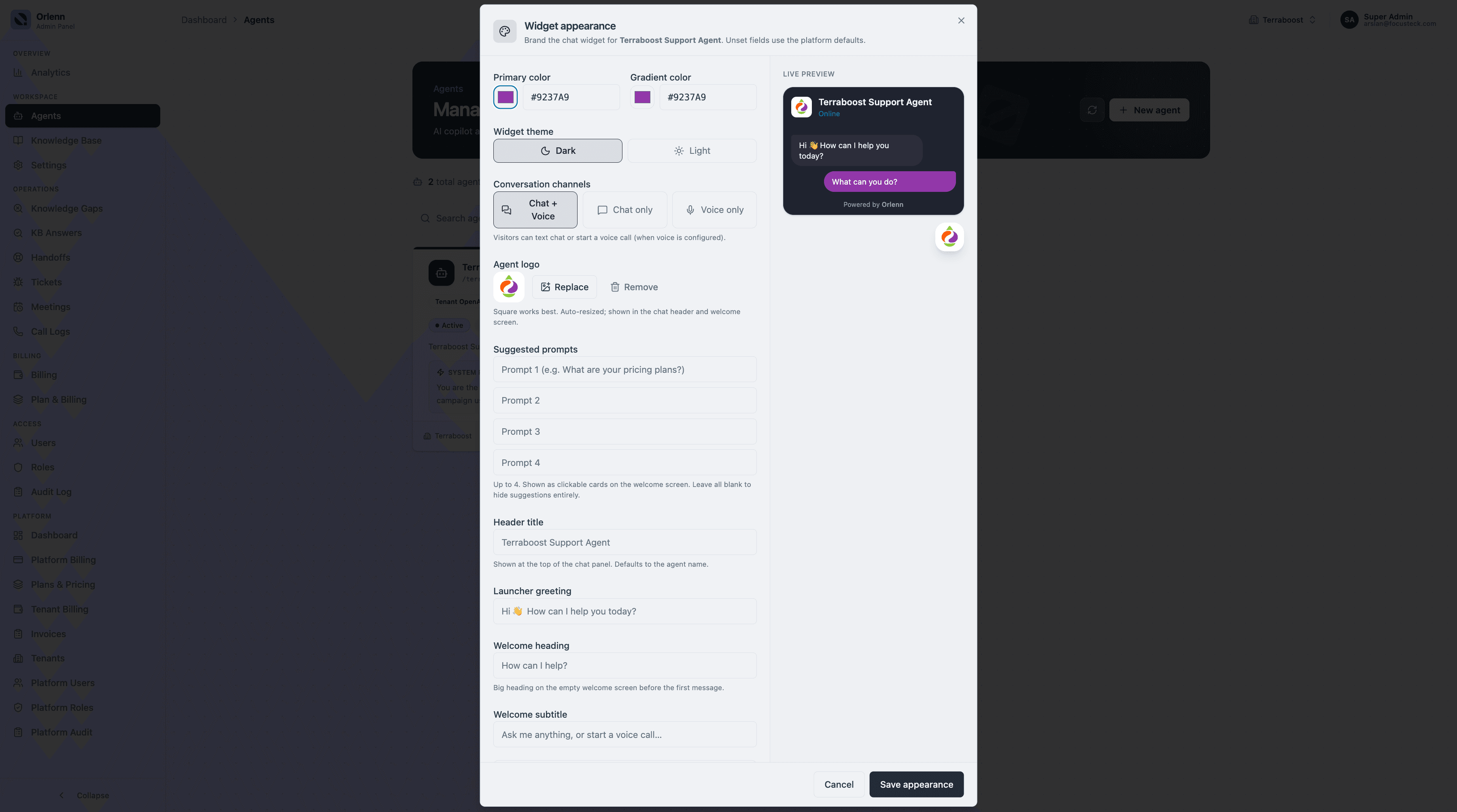 Widget on a customer site